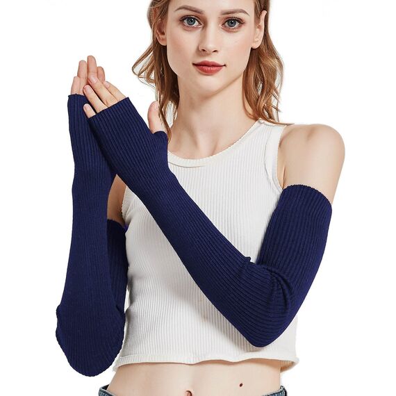 Novawo Frauen Winter Armstulpen Halbhandschuhe gestrickt lange fingerlose Handschuhe