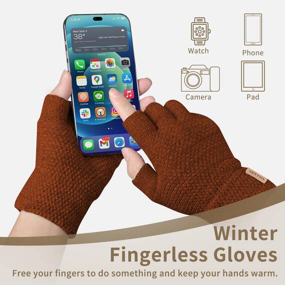 SUTIYO Fingerlose Handschuhe Herren Damen, Kaschmir Strick Handschuhe Warme Ohne Finger, Fingerless Gloves Winterhandschuhe Arbeits Autofahren Radfahren Sport（Orange）