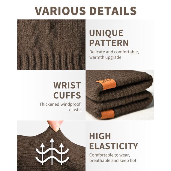 ARFNKIM Damen Winterhandschuhe mit Fleecefutter, Touchscreen Warme Gedehnt Dicke Strickhandschuhe Wollhandschuhe Thermohandschuhe Outdoor Winter Geschenke für Herren und Damen (khaki)