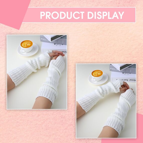 CIATBYYJ Armstulpen Damen, Winter Gestrickte Handstulpen, Warme Long Fingerlose Handschuhe, Japanischer Pulswärmer, Y2K Gothic Punk Hip Hop Armstulpen Mit Daumenloch (Weiß)