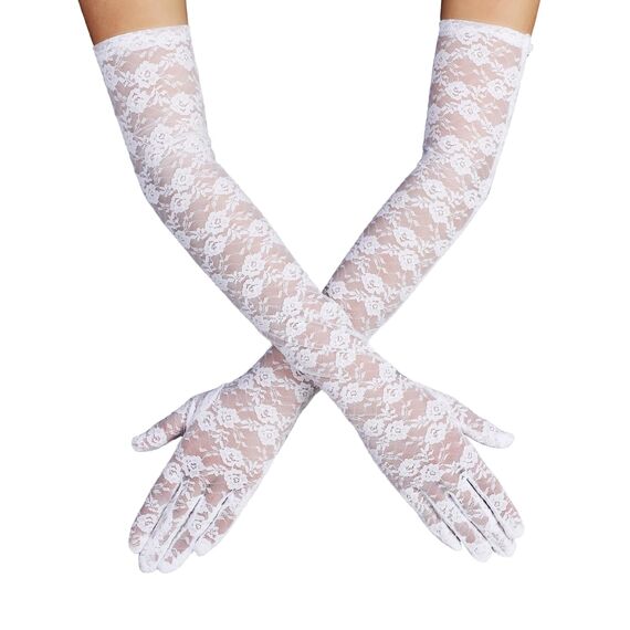 Lusofie Spitze Handschuhe Lang für Damen Elegant Tee Party Spitzenhandschuhe Weiß 1920er Jahre Verlobungskleid Party Tanz Oper Halloween Weiß Handschuhe für Damen