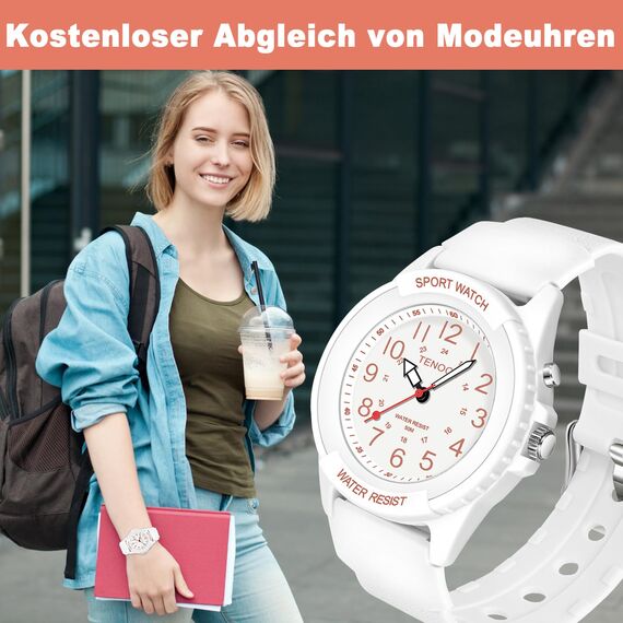 TENOCK Armbanduhr Wasserdicht Damen,Armbanduhr Analog,Herren Analoge Quarz Uhr,5 ATM Wasserdicht Damenuhr Nachtlicht für Modischer Casual-Matching oder Sportliche Aktivität(Weiß)