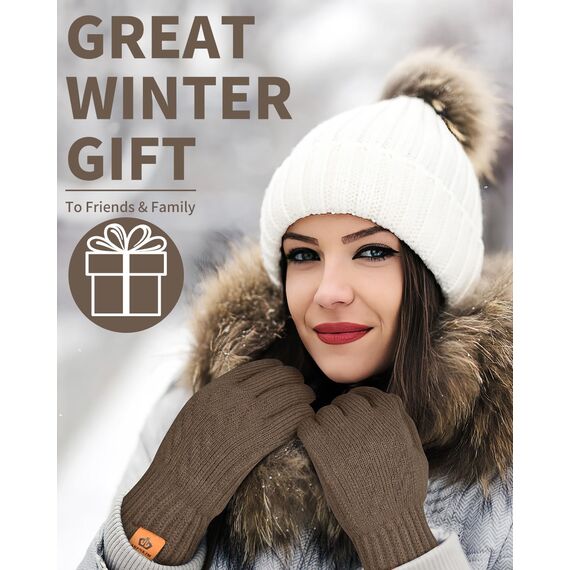 ARFNKIM Damen Winterhandschuhe mit Fleecefutter, Touchscreen Warme Gedehnt Dicke Strickhandschuhe Wollhandschuhe Thermohandschuhe Outdoor Winter Geschenke für Herren und Damen (khaki)