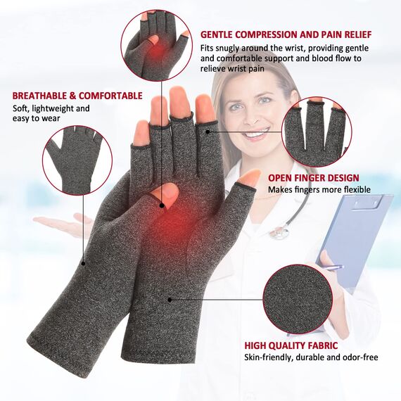 Zexhoor 2 Paar Arthritis Kompressionshandschuhe für Damen und Herren, Karpaltunnelschmerzlinderung, fingerlos für Tippen und tägliche Arbeit
