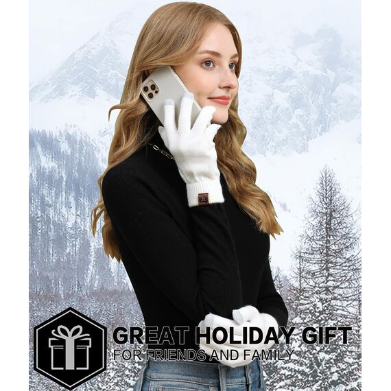 Bequemer Laden Damen Winter Warme Touchscreen Handschuhe Weiß