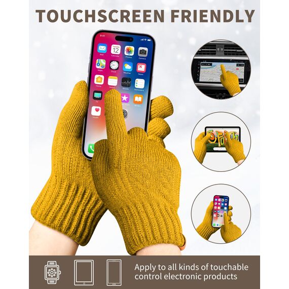 ARFNKIM Damen Winterhandschuhe mit Fleecefutter, Touchscreen Warme Gedehnt Dicke Strickhandschuhe Wollhandschuhe Thermohandschuhe Outdoor Winter Geschenke für Herren und Damen (Gelb)