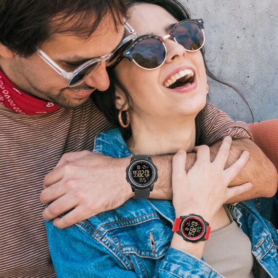 GOLDEN HOUR Sport-Armbanduhr, ultradünn, minimalistisch, wasserdicht, digital, mit Weitwinkel-Display, Gummiband, für Herren und Damen