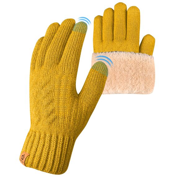 ARFNKIM Damen Winterhandschuhe mit Fleecefutter, Touchscreen Warme Gedehnt Dicke Strickhandschuhe Wollhandschuhe Thermohandschuhe Outdoor Winter Geschenke für Herren und Damen (Gelb)