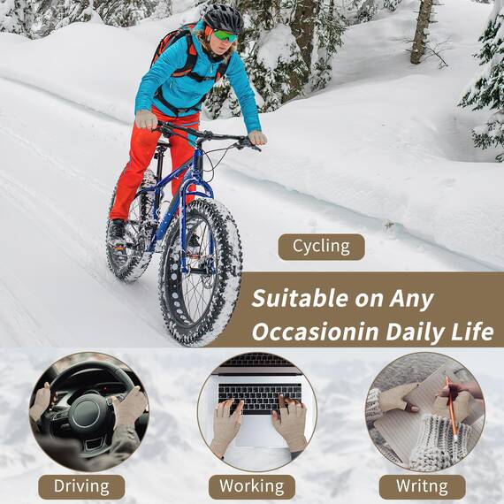 SUTIYO Fingerlose Handschuhe Herren Damen, Kaschmir Strick Handschuhe Warme Ohne Finger, Fingerless Gloves Winterhandschuhe Arbeits Autofahren Radfahren Sport (Beige)