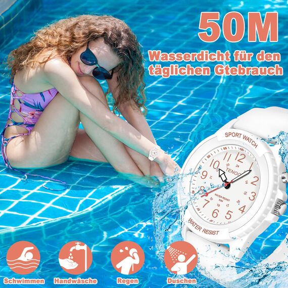 TENOCK Armbanduhr Wasserdicht Damen,Armbanduhr Analog,Herren Analoge Quarz Uhr,5 ATM Wasserdicht Damenuhr Nachtlicht für Modischer Casual-Matching oder Sportliche Aktivität(Weiß)