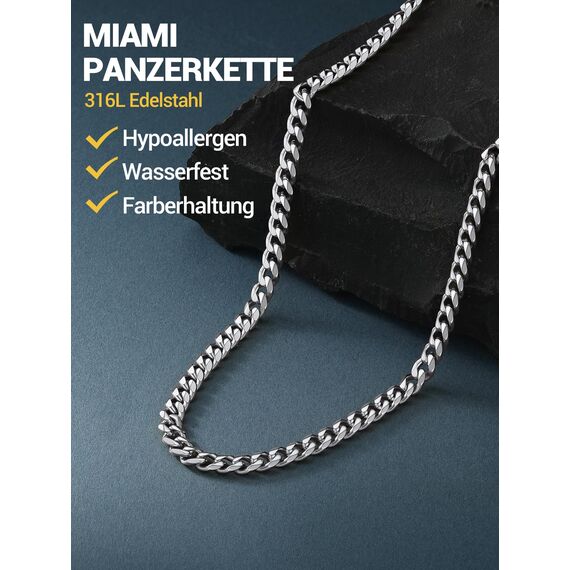 PROSTEEL Herren Collier 51cm Edelstahl Panzerkette Halskette Hip Hop Link Chain Necklace 6mm breit kubanische Gliederkette Männer Jungen Modeschmuck Accessoire für Geburtstag