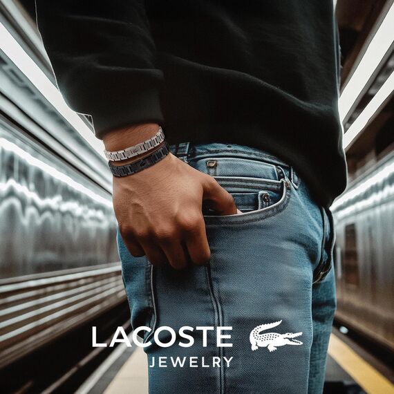 Lacoste Gliederarmband für Herren Kollektion METROPOLE in Schwarzem Edelstahl Verziert mit Petit-Piqué-Muster - 2040119