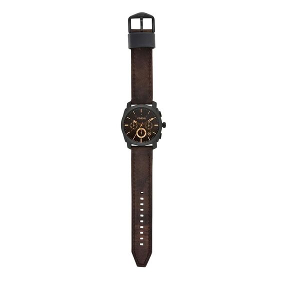 Fossil Machine Uhr für Herren, Chronographenwerk mit Edelstahl- oder Lederarmband, Schwarz und Braun, 42MM