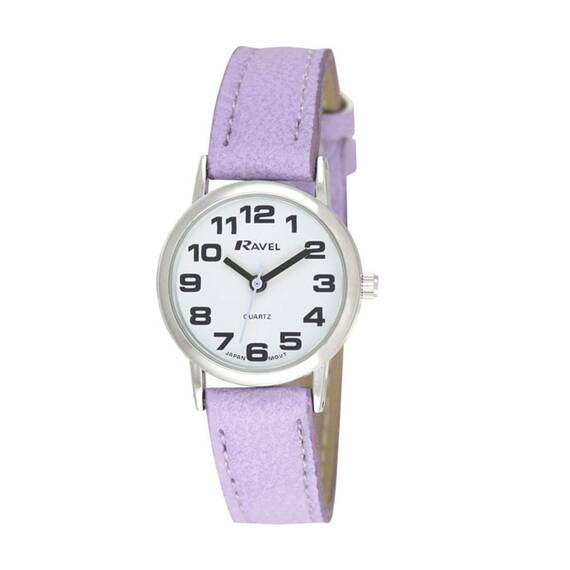 Ravel - Damen (groß) - Armbanduhr mit großen Ziffern - Violett/silbernes Ton/weißes Zifferblatt