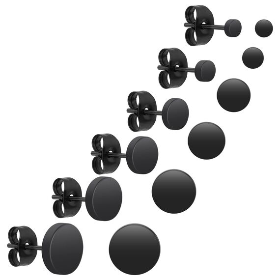 Yolev 6 Paar Dot Ohrstecker Schwarz Unisex Edelstahl Ohrringe Runde Flat Top Ohrringe Schwarz Set Damen Herren Mädchen (3mm-8mm) Halloween Punk Rock Ohrstecker