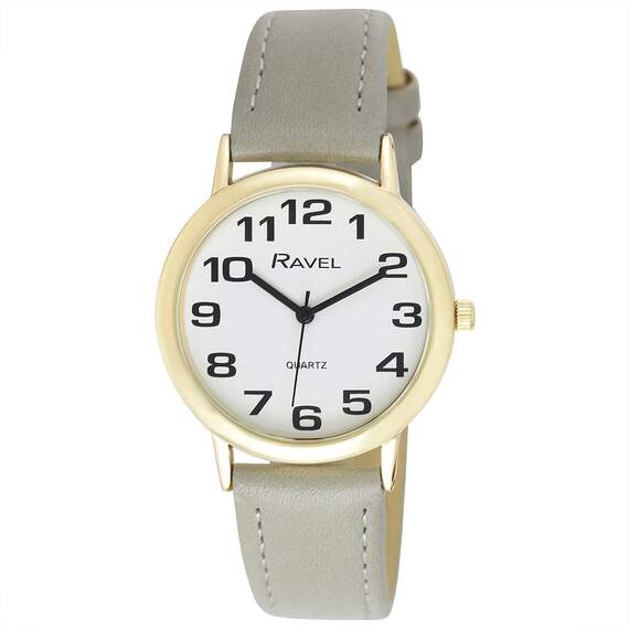 Ravel - Unisex - Armbanduhr mit großen Ziffern - Grau/goldfarbener Ton/weißes Zifferblatt
