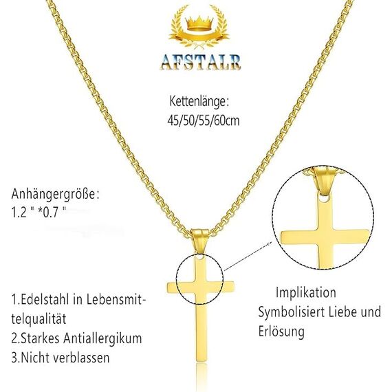 AFSTALR Kreuz Kette Herren Gold Kette mit Kreuz Anhänger Kette Christentum Schmuck Herren