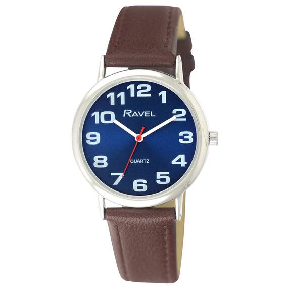 Ravel - Unisex - Armbanduhr mit großen Ziffern - Braun/silbernes Ton/blau Zifferblatt