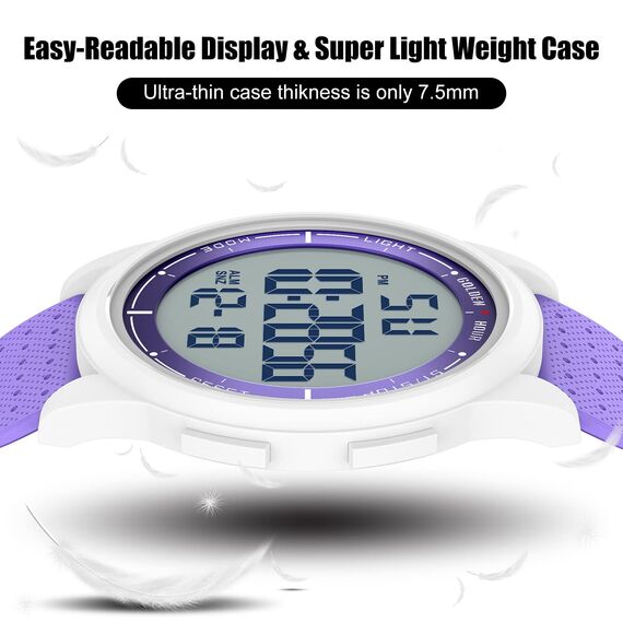 GOLDEN HOUR Sport-Armbanduhr, ultradünn, minimalistisch, wasserdicht, digital, mit Weitwinkel-Display, Gummiband, für Herren und Damen