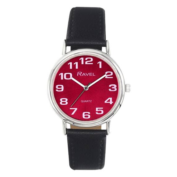 Ravel - Unisex - Armbanduhr mit großen Ziffern - Schwarz/Silbernes Ton/Kastanienbraunes Zifferblatt mit Sonnenschliff - Analoges Quarzwerk - R0105.51.1