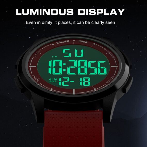 GOLDEN HOUR Sport-Armbanduhr, ultradünn, minimalistisch, wasserdicht, digital, mit Weitwinkel-Display, Gummiband, für Herren und Damen