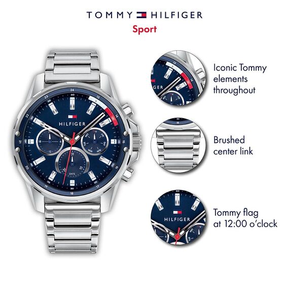 Tommy Hilfiger Multi Zifferblatt Quarz Uhr für Herren mit Silbernes Edelstahlarmband - 1791788