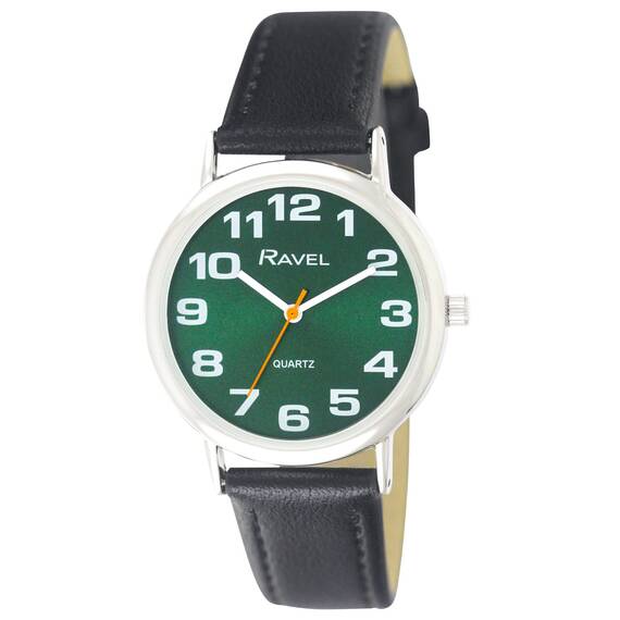 Ravel - Unisex - Armbanduhr mit großen Ziffern - Schwarzes/silbernes Ton/grün Zifferblatt