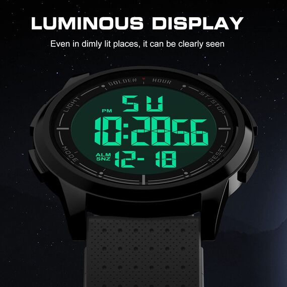 GOLDEN HOUR Sport-Armbanduhr, ultradünn, minimalistisch, wasserdicht, digital, mit Weitwinkel-Display, Gummiband, für Herren und Damen