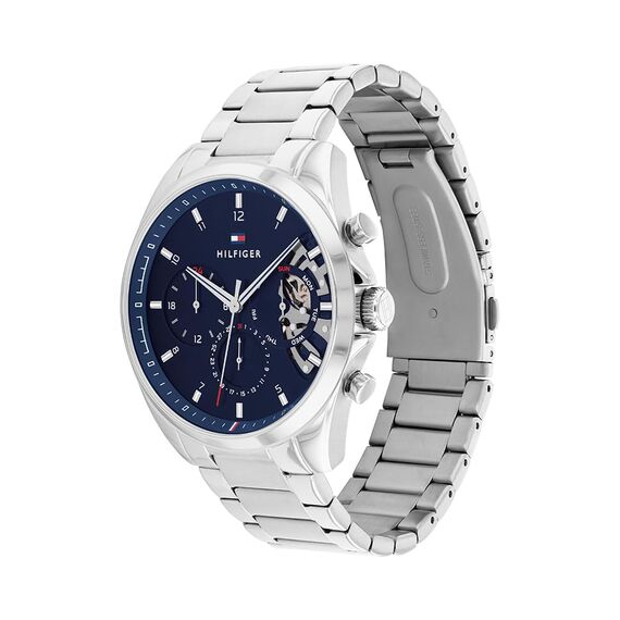 Tommy Hilfiger Multi Zifferblatt Quarz Uhr für Herren mit Silbernes Edelstahlarmband - 1710448