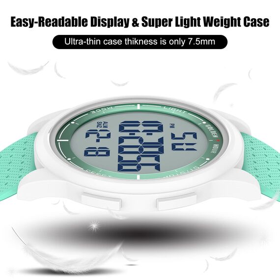 GOLDEN HOUR Sport-Armbanduhr, ultradünn, minimalistisch, wasserdicht, digital, mit Weitwinkel-Display, Gummiband, für Herren und Damen