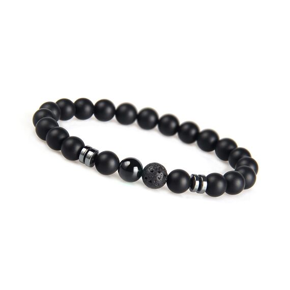 GD GOOD.designs Chakra Perlenarmband aus Onyx Natursteinperlen | Kugelarmband mit schwarzer Perle | Armband Männer (Schwarz)
