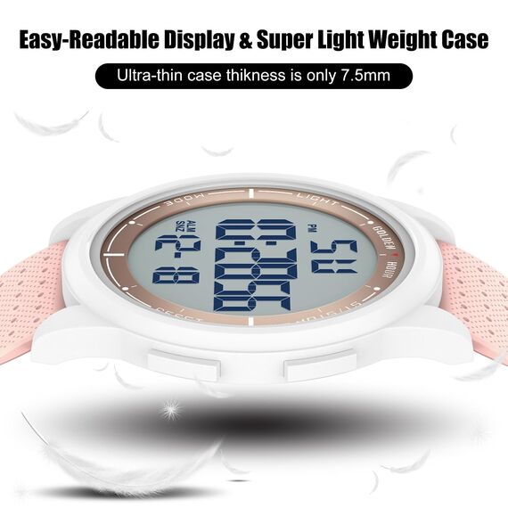 GOLDEN HOUR Sport-Armbanduhr, ultradünn, minimalistisch, wasserdicht, digital, mit Weitwinkel-Display, Gummiband, für Herren und Damen