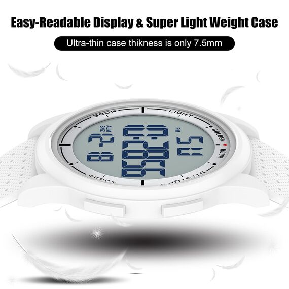 GOLDEN HOUR Sport-Armbanduhr, ultradünn, minimalistisch, wasserdicht, digital, mit Weitwinkel-Display, Gummiband, für Herren und Damen