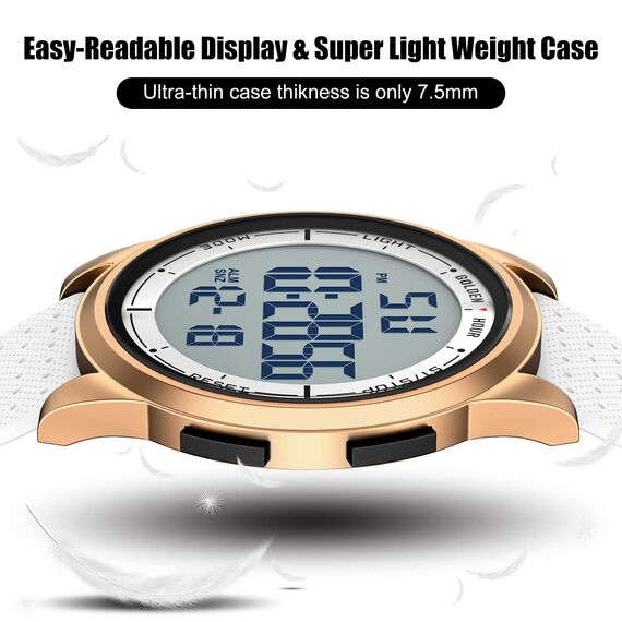 GOLDEN HOUR Ultradünne Minimalistische Sportuhr wasserdichte Digitaluhren Herren mit Weitwinkel-Metallgehäuse Helles Display Gummiband Armbanduhr für Herren Damen