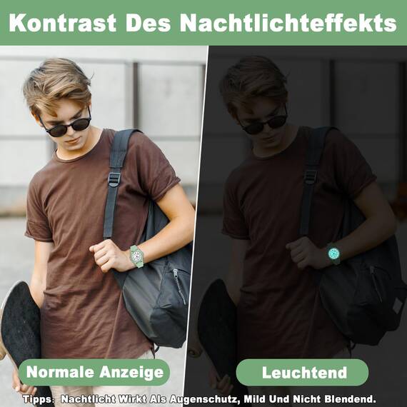 TENOCK Damen Sportliche Armbanduhr Analog Herren Analoge Quarz Uhr 50M Wasserdicht Uhr Armbanduhr mit Nachtlicht für Modischer Casual-Matching oder Sportliche Aktivität (Grün)