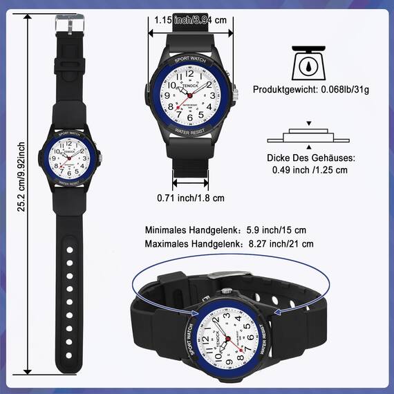 TENOCK Sportliche Armbanduhr Herren,Armbanduhr Analog,Herren Analoge Quarz Uhr,Wasserdicht Armbanduhr mit Nachtlicht für Modischer Casual-Matching oder Sportliche Aktivität(Dunkelblau)