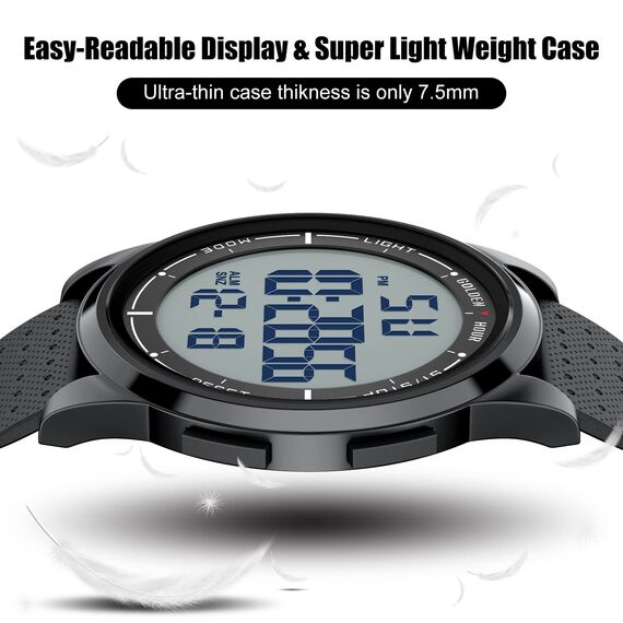 GOLDEN HOUR Sport-Armbanduhr, ultradünn, minimalistisch, wasserdicht, digital, mit Weitwinkel-Display, Gummiband, für Herren und Damen