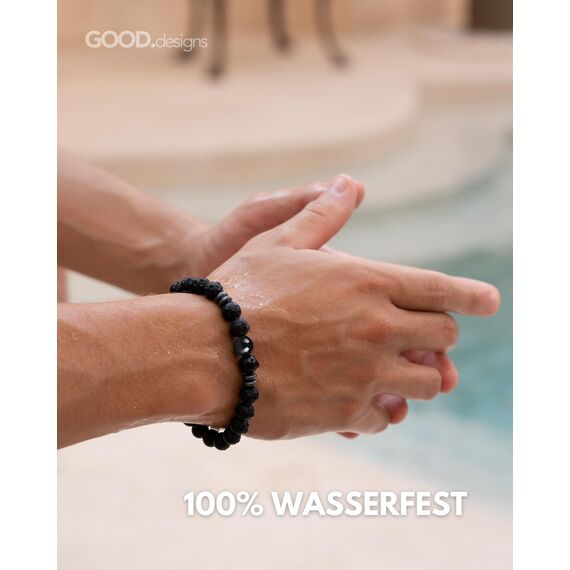 GD GOOD.designs Chakra Perlenarmband aus Onyx Natursteinperlen | Kugelarmband mit schwarzer Perle | Armband Männer (Schwarz)