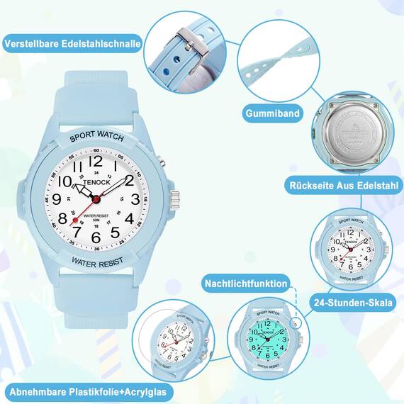 TENOCK Herren Sportliche Armbanduhr Analog Herren Analoge Quarz Uhr 50M Wasserdicht Uhr Armbanduhr mit Nachtlicht für Modischer Casual-Matching oder Sportliche Aktivität(Blau)