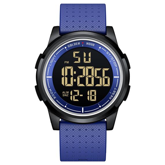 GOLDEN HOUR Sport-Armbanduhr, ultradünn, minimalistisch, wasserdicht, digital, mit Weitwinkel-Display, Gummiband, für Herren und Damen