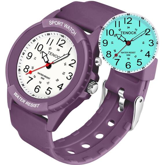 TENOCK Damen Sportliche Armbanduhr Analog Herren Analoge Quarz Uhr 50M Wasserdicht Uhr Armbanduhr mit Nachtlicht für Modischer Casual-Matching oder Sportliche Aktivität (Dunkles Violett)