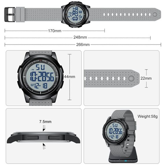 GOLDEN HOUR Sport-Armbanduhr, ultradünn, minimalistisch, wasserdicht, digital, mit Weitwinkel-Display, Gummiband, für Herren und Damen