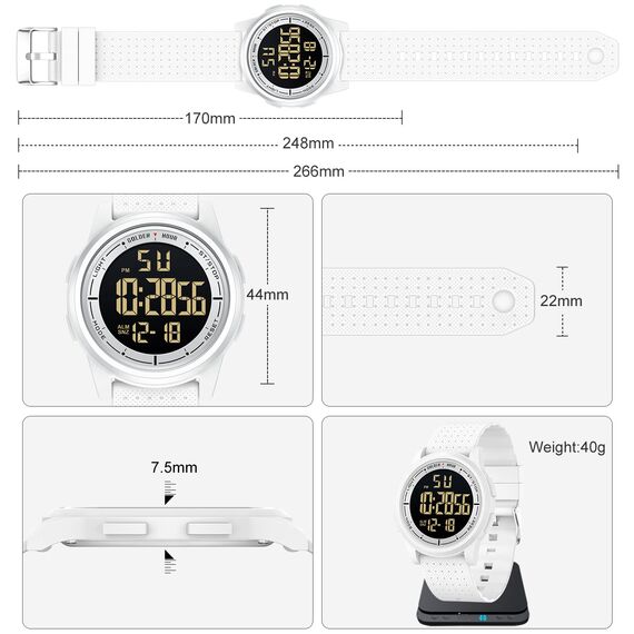 GOLDEN HOUR Sport-Armbanduhr, ultradünn, minimalistisch, wasserdicht, digital, mit Weitwinkel-Display, Gummiband, für Herren und Damen