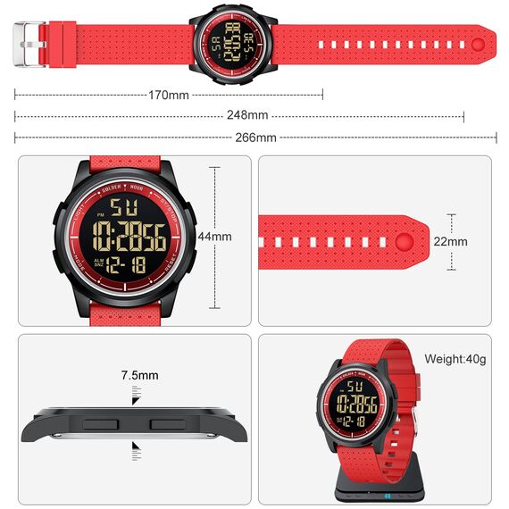 GOLDEN HOUR Sport-Armbanduhr, ultradünn, minimalistisch, wasserdicht, digital, mit Weitwinkel-Display, Gummiband, für Herren und Damen