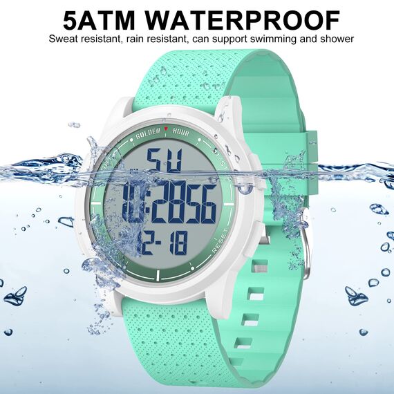 GOLDEN HOUR Sport-Armbanduhr, ultradünn, minimalistisch, wasserdicht, digital, mit Weitwinkel-Display, Gummiband, für Herren und Damen