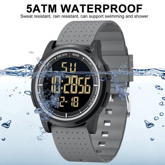 GOLDEN HOUR Sport-Armbanduhr, ultradünn, minimalistisch, wasserdicht, digital, mit Weitwinkel-Display, Gummiband, für Herren und Damen