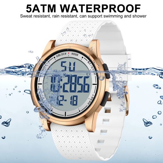 GOLDEN HOUR Ultradünne Minimalistische Sportuhr wasserdichte Digitaluhren Herren mit Weitwinkel-Metallgehäuse Helles Display Gummiband Armbanduhr für Herren Damen