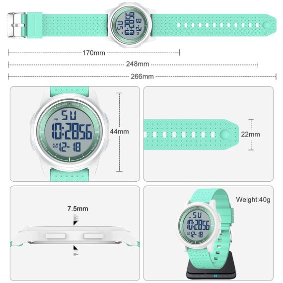 GOLDEN HOUR Sport-Armbanduhr, ultradünn, minimalistisch, wasserdicht, digital, mit Weitwinkel-Display, Gummiband, für Herren und Damen