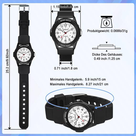 Herren Sportliche Armbanduhr Analog Herren Analoge Quarz Uhr 50M Wasserdichte Uhr Armbanduhr mit Nachtlicht für Modischer Casual-Matching oder Sportliche Aktivität(Schwarz)