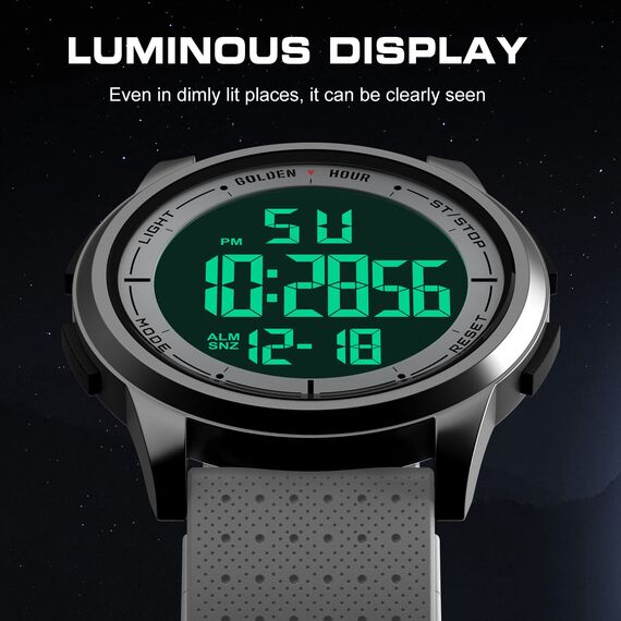 GOLDEN HOUR Ultradünne Minimalistische Sportuhr wasserdichte Digitaluhren Herren mit Weitwinkel-Metallgehäuse Helles Display Gummiband Armbanduhr für Herren Damen
